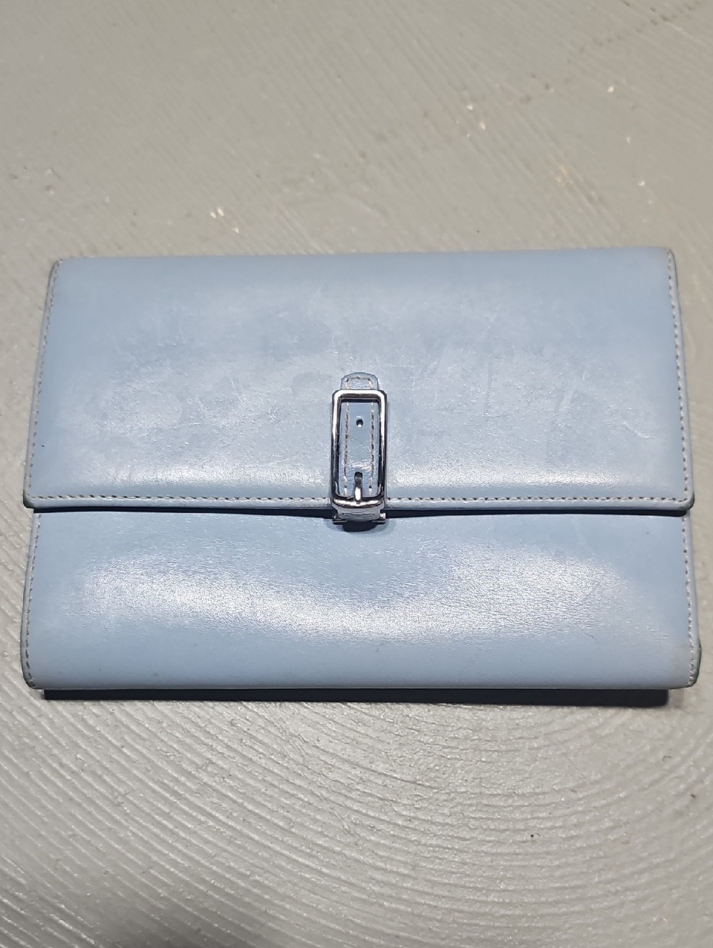Coach Bags Vintage Blue Leather Trifold Wallet Zip Coin Change Monogram Lining - Picture 13 of 13